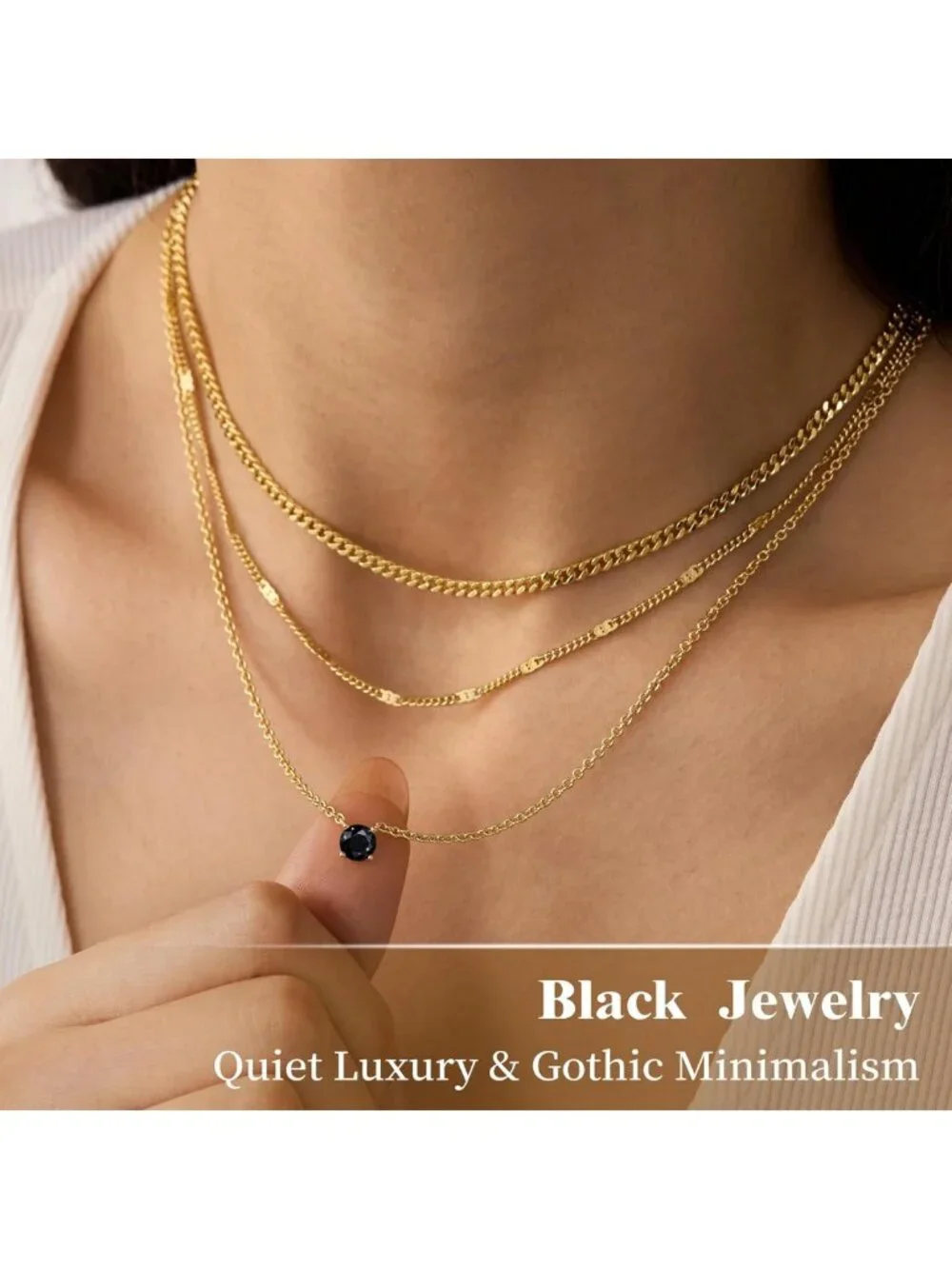 Layered Gold Necklaces Set for Women - Dainty Pendant & Chunky Cuban Chain